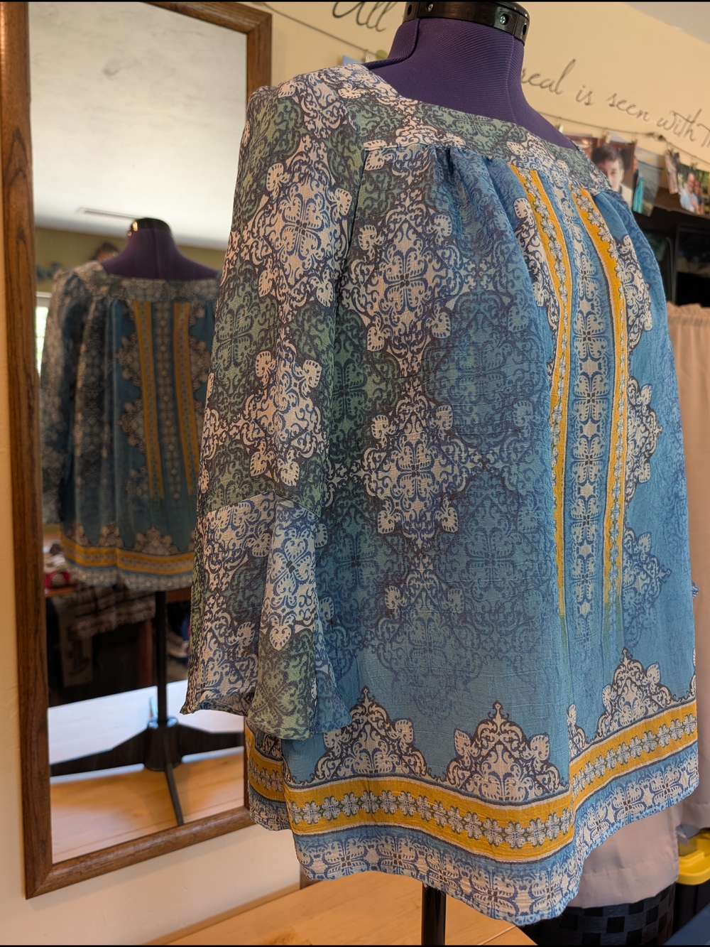 Zac And Rachel Bohemian Style Top With Flared 3/4 Sleeve